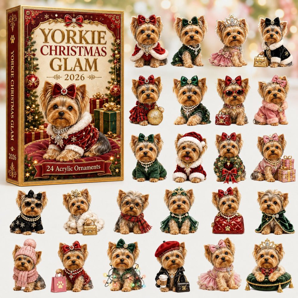 2026 Yorkie Christmas Glam Countdown Calendar - 24 Festive Acrylic Charms, Holiday Dog Fashion & Sparkling Seasonal Surprises
