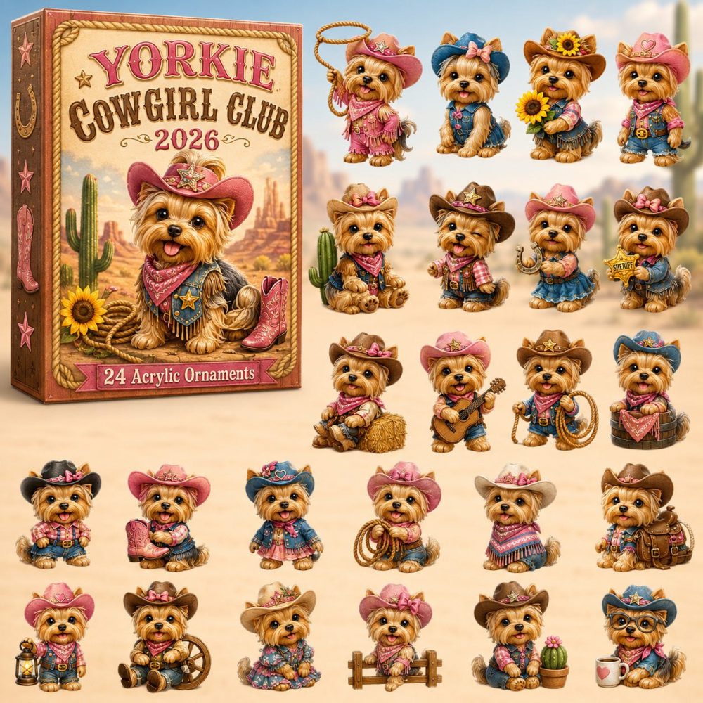 2026 Yorkie Cowgirl Club Countdown Calendar - 24 Western Acrylic Charms, Rodeo-Themed Dog Surprises & Rustic Gift Ideas