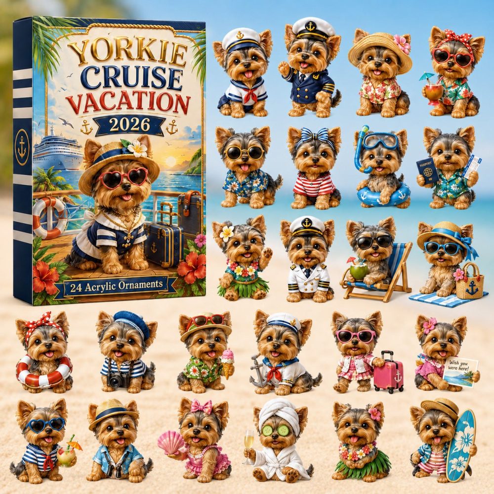 2026 Yorkie Cruise Vacation Countdown Calendar - 24 Nautical Acrylic Charms, Travel-Themed Dog Surprises & Giftable Keepsakes