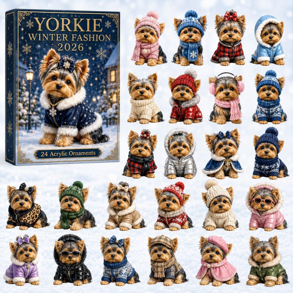 2026 Yorkie Winter Fashion Countdown Calendar - 24 Acrylic Charms, Cozy Holiday Outfits & Collectible Dog-Style Surprises