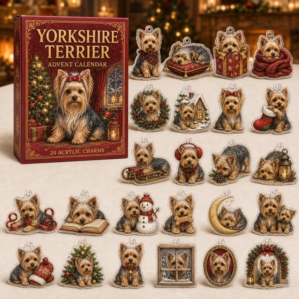 Yorkshire Terrier Holiday Countdown — 24-Day Acrylic Charm Advent Calendar For Dog Lovers, Festive Mini Gifts