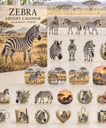 Zebra Stripe Safari Countdown — 24 Black & White Acrylic Zebra Charms, Daily Reveal Gift For Nature Lovers & Kids 2026 Holiday