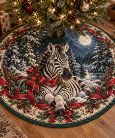 Stylish Quilted Zebra Holiday Tree Skirt — Bold Zebra Print Christmas Tree Skirt, Soft Patchwork, Machine-Washable Accent For Modern & Farmhouse Homes