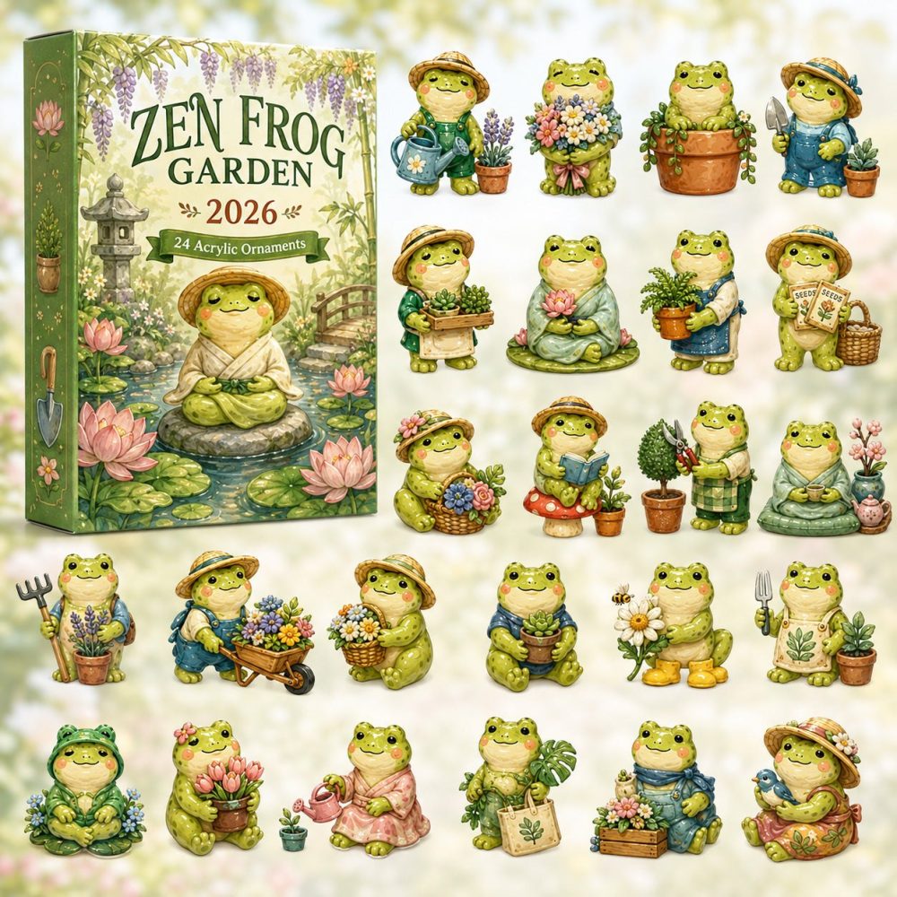 Zen Frog Garden Advent Calendar 2026 — 24-Day Acrylic Charm Countdown, Relaxing Garden Gift & Home Accent