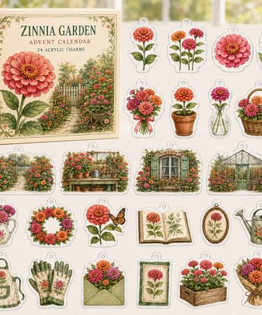 24-Day Zinnia Flower Charm Countdown — Acrylic Colorful Floral Mini Charms For Crafters & Garden Lovers