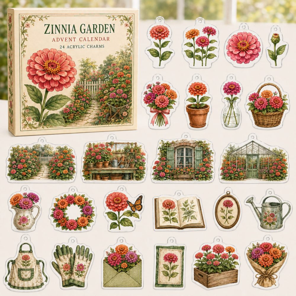 24-Day Zinnia Flower Charm Countdown — Acrylic Colorful Floral Mini Charms For Crafters & Garden Lovers