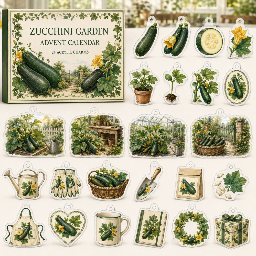 Zucchini Growing Countdown Kit — 24 Acrylic Veggie Charms, Gardener'S Advent Gift With Seed Ideas For Home Harvests